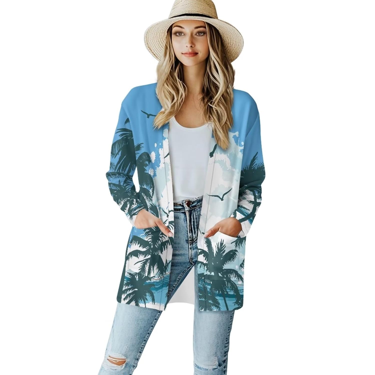 Floral Print Womens Cardigans Fall Cardigan Sweater Long Sleeve Open Front Casual Outerwear