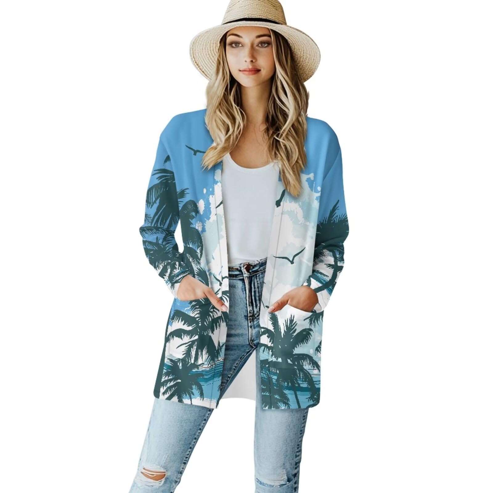 Floral Print Womens Cardigans Fall Cardigan Sweater Long Sleeve Open Front Casual Outerwear