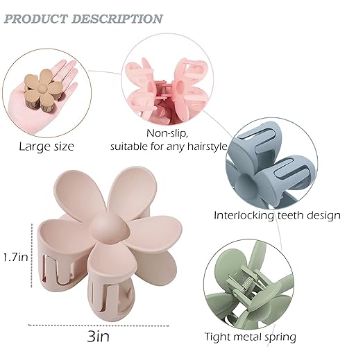 Miniatura 8 de Pinzas de garra para el cabello 8 pinzas de cabello con flores grandes y lindas pinzas para mujer cabello grueso pinzas de cabello grandes agarre