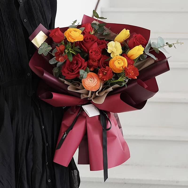 Miniatura 3 de JOSON 20 papel de regalo de doble cara de dos colores, papel de ramo impermeable, suministros de ramo de flores, manualidades de 23 x 23 pulgadas