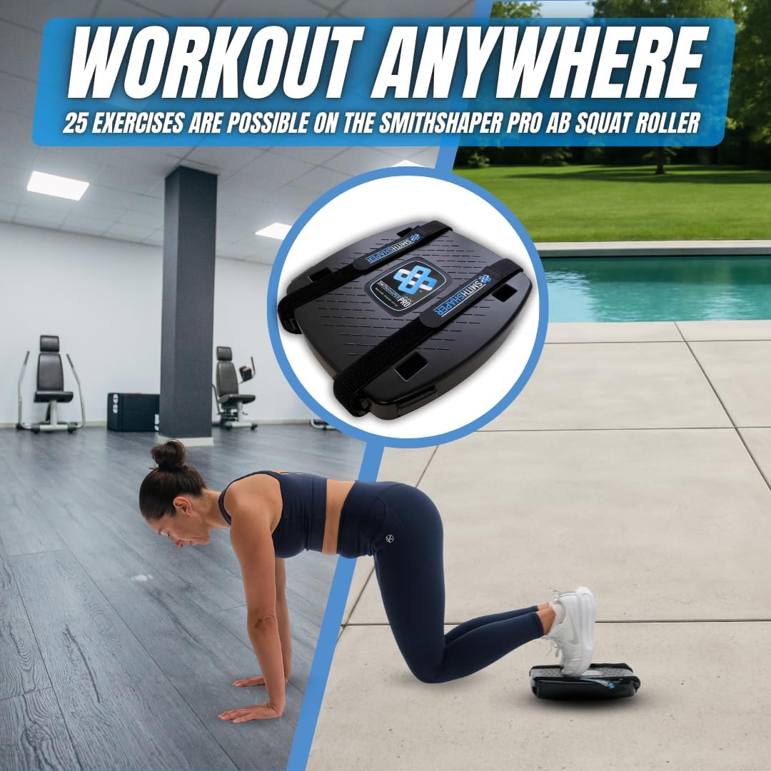 SmithShaper® PRO Ab Squat Roller | Full Body Workout | Get Fit - 25 Exercises! Ab Rollouts, Squats, Plank Walks, Core Strengthening & More | 1 yr. Free SQUATX Exercise App