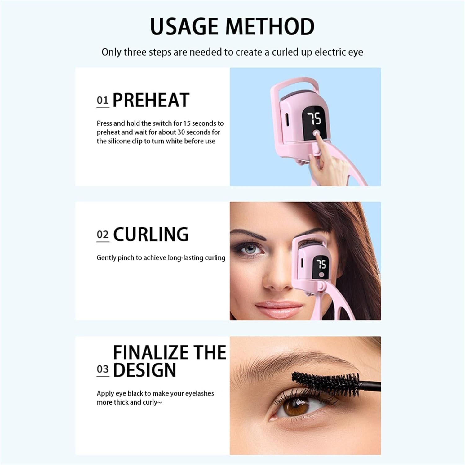 Women Makeup Electric Heated Eyelash Curler Long Lasting Eye Lash Eyelashes Clip Automatic Tool USB Rechargeable(Basic White-1)