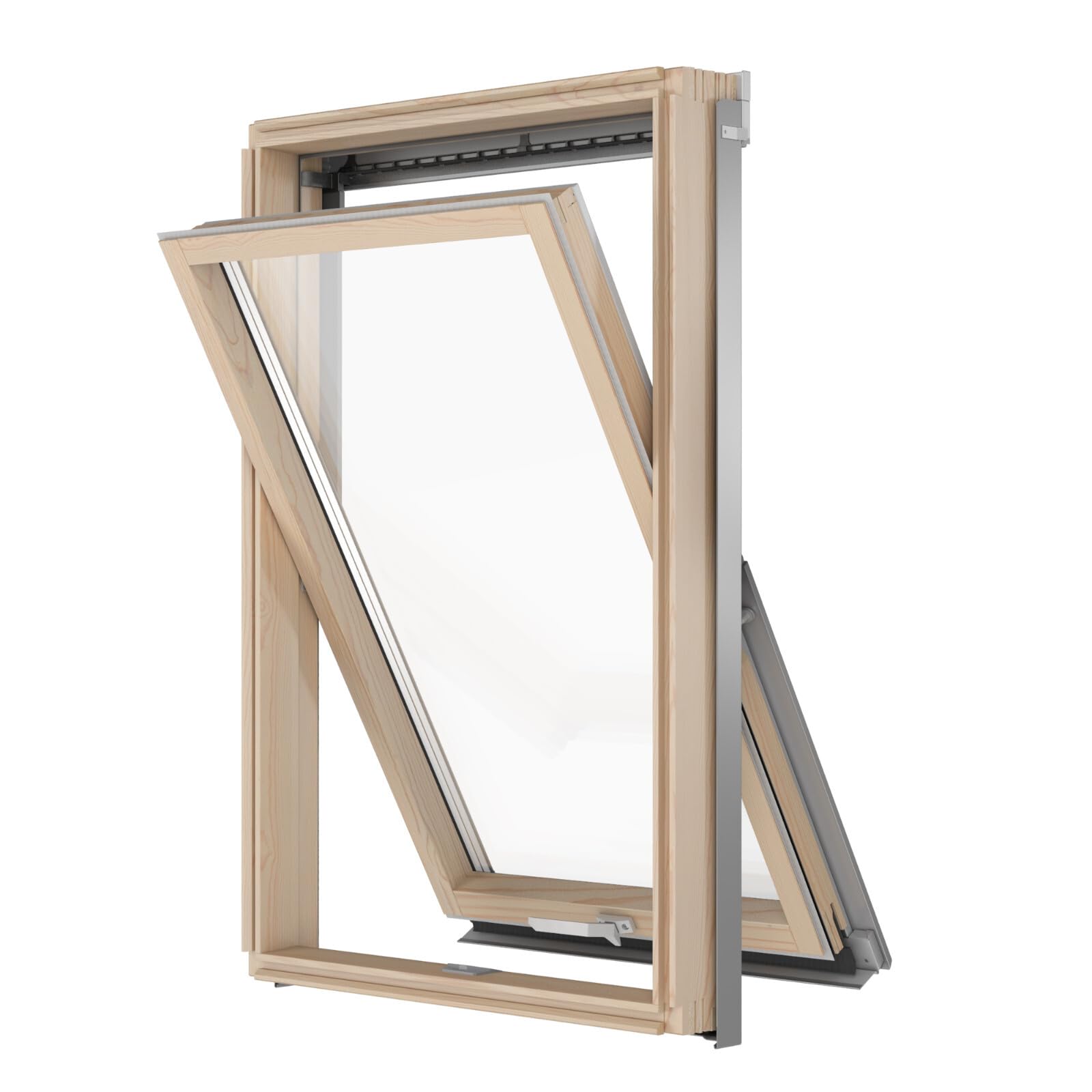 Lucernario Velux Gruppe 78 x 118 cm RoofLITE+ | Finestra con doppia vetratura | Finestra obliqua in legno | Finestra basculante inclusa di telaio per copertura in tegole (fino a 50 m+ Set di
