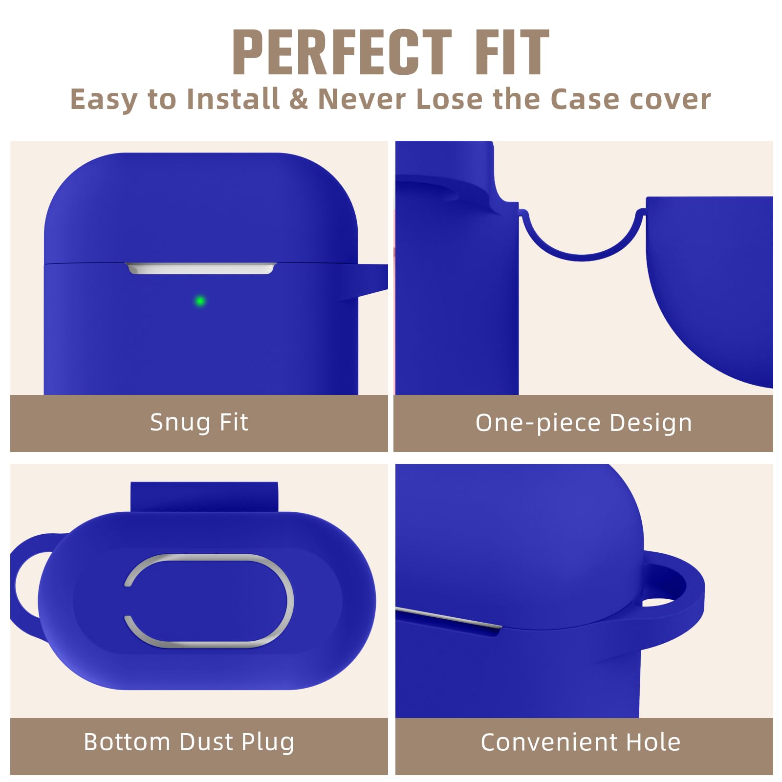 Hamile Compatibile con custodia per AirPods [Visibile frontale a LED] Custodia protettiva in morbido silicone progettata per Apple AirPod 2 e 1, donne e uomini, con portachiavi (blu reale)