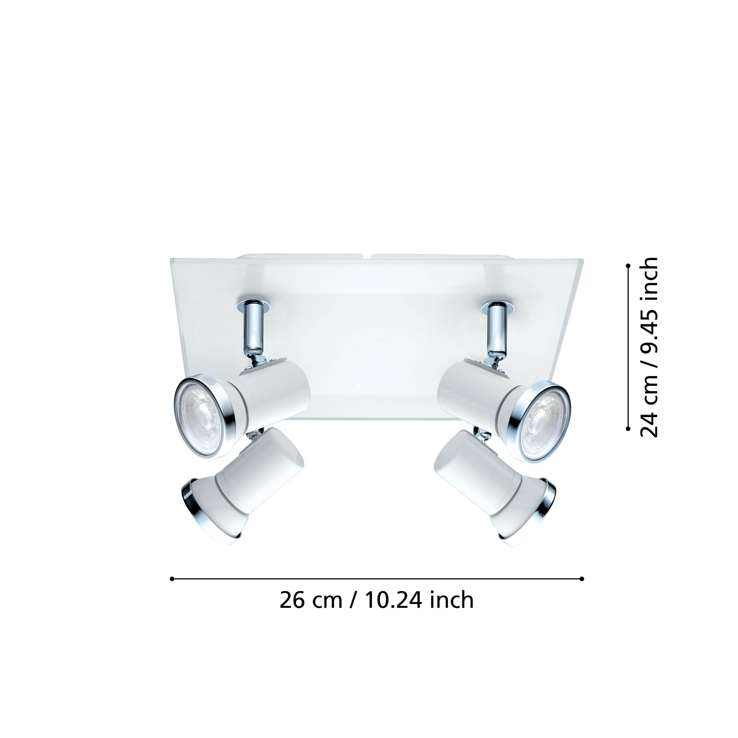 EGLO Lampa sufitowa Tamara 1, 4-płomienna lampa sufitowa | oświetlenie do łazienki, lampa łazienkowa z metalu w bieli i chromie, szkło, reflektory sufitowe, spoty z żarówkami GU10