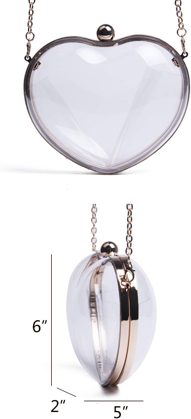 SUKUTU Womens Heart Shape Evening Bag Purse Velvet Party Tote Mini Handbag Clutch Chain Clear Shoulder Bag - Image 2