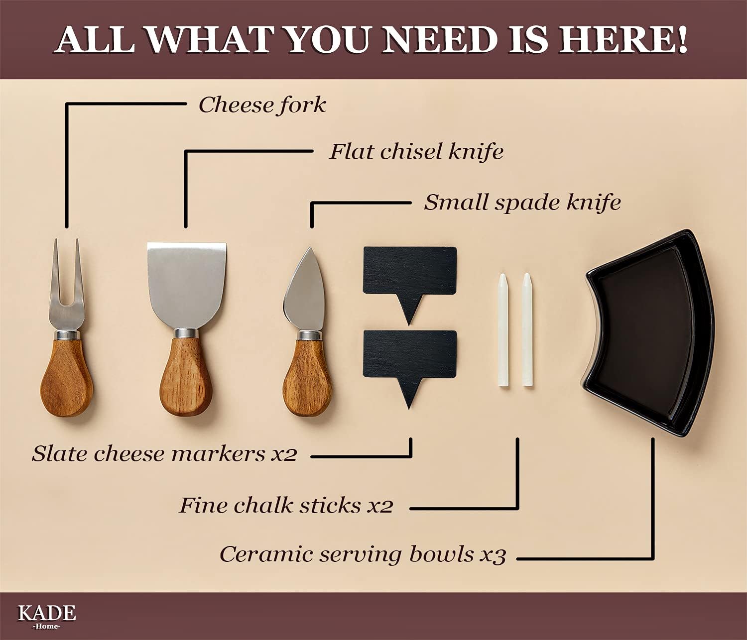KADE Charcuterie Boards - Cheese Board and Knife Set. A Serving Platter For a Fancy Wine/Cheese Party! Ideal Gift for Father's or Mother's Day, Wife, Christmas Present or any Occasion.