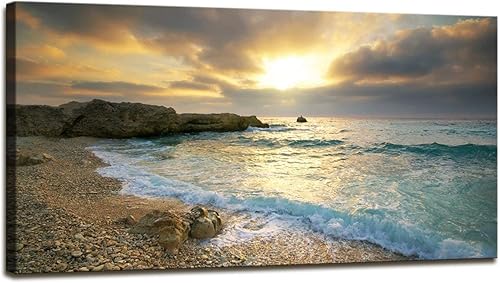 Miniatura 9 de Lienzo decorativo para pared, puesta de sol, playa, olas azules, arte del océano, arte grande y moderno, impresiones en lienzo contemporáneas,