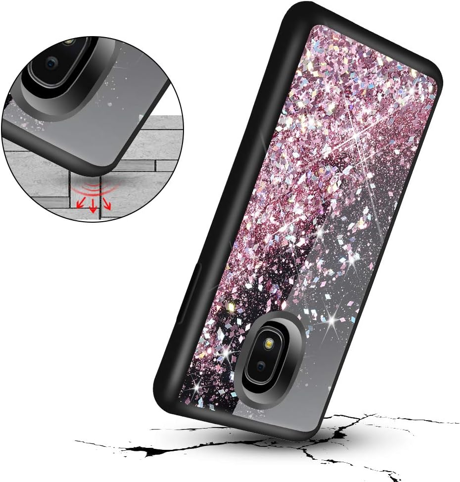 Caka Glitter Case for Galaxy J3 Star J3 2018 J3 Orbit J3 Achieve J3 Prime 2 J3 Emerge 2018 J3 Aura Case Glitter Bling Girls Girly Women Liquid Sparkle Black Case for Samsung Galaxy J3 Star (Rose Gold)
