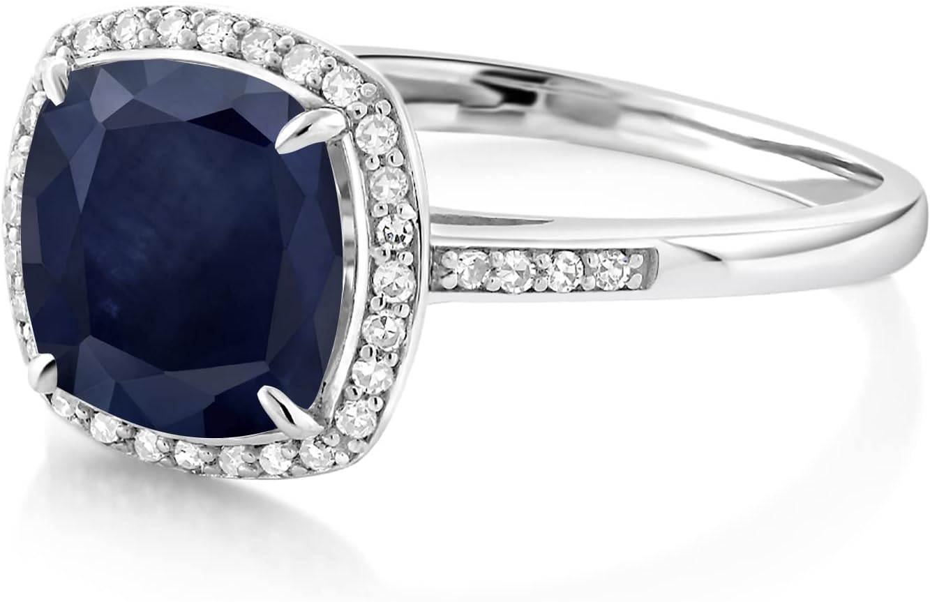 Gem Stone King 2-3 Cttw 10K White Gold Gemstone Birthstone and White Diamonds Halo Engagement Ring for Women | Cushion 8MM | Wedding Anniversary Promise Ring - Image 7