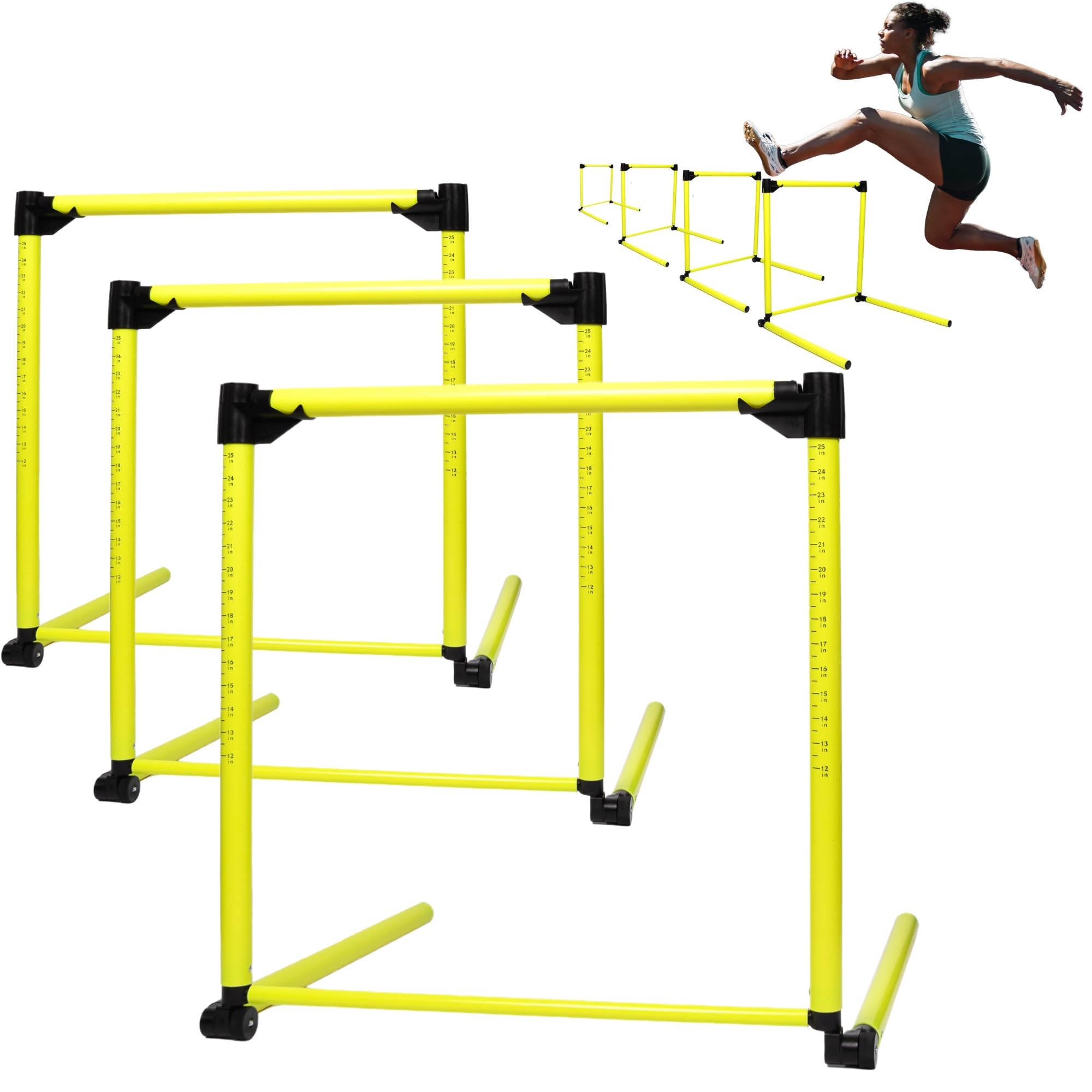 3pcs hurdles training equipment, adjustable height hurdles track and field, agility speed jumping training equipment for soccer basketball football dogs, detachable-green