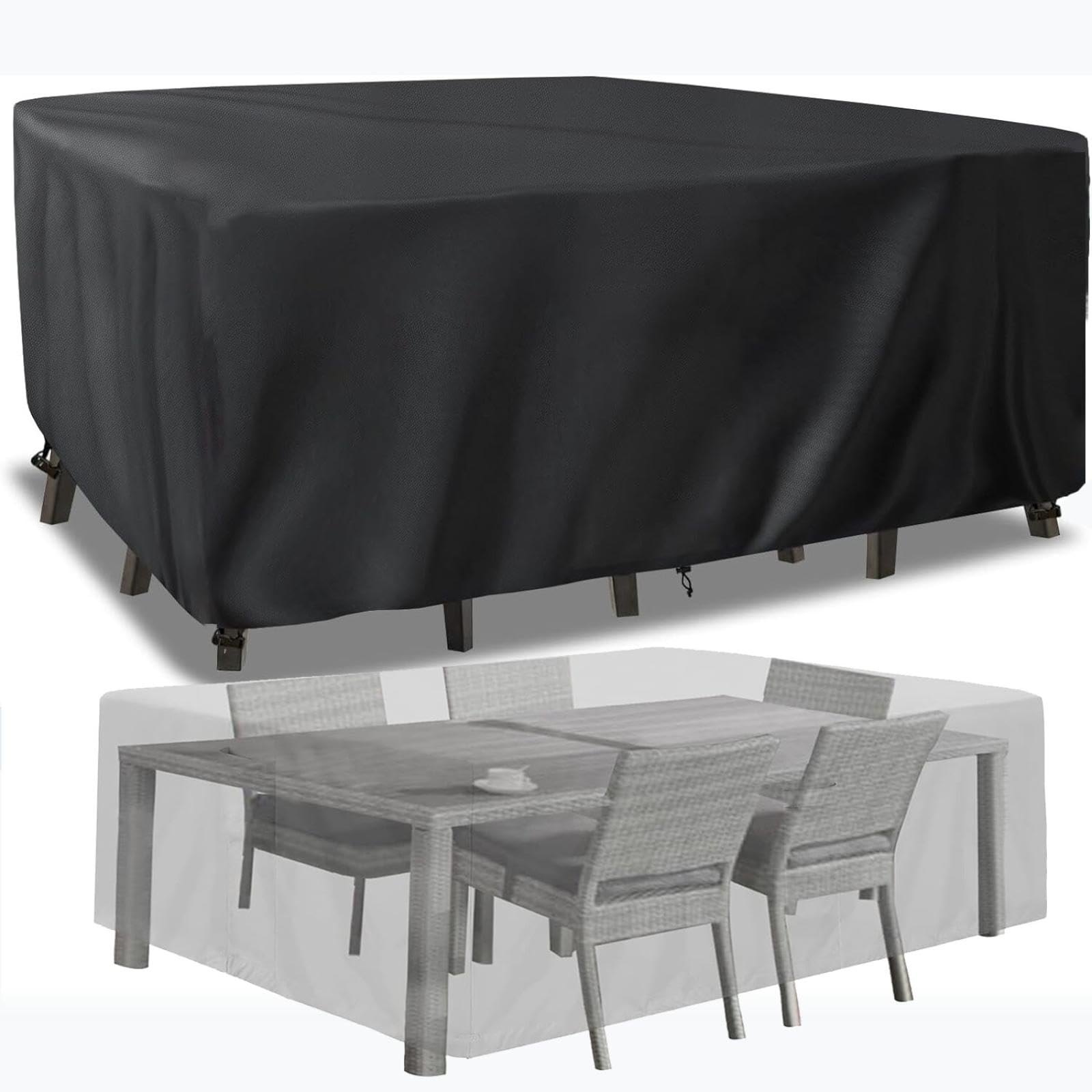 Copertura per Mobili da Giardino,2200x90x95cm/LxWxH Nero Telo 420D Oxford Impermeabile Antivento Antipolvere Telo Protettivo Resistente per Tavoli e Sedie da Esterno 200x160x90cm(LxWxH)