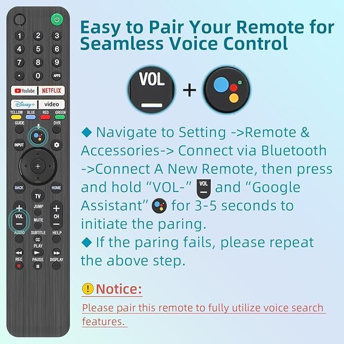 Image of Sony TV Replacement Remote Compatible with All 2019 to 2024 Sony and Bravia Smart TVs with Voice Control Works Perfectly with XR and XBR Series 4K LED OLED Google and Android TVs Includes