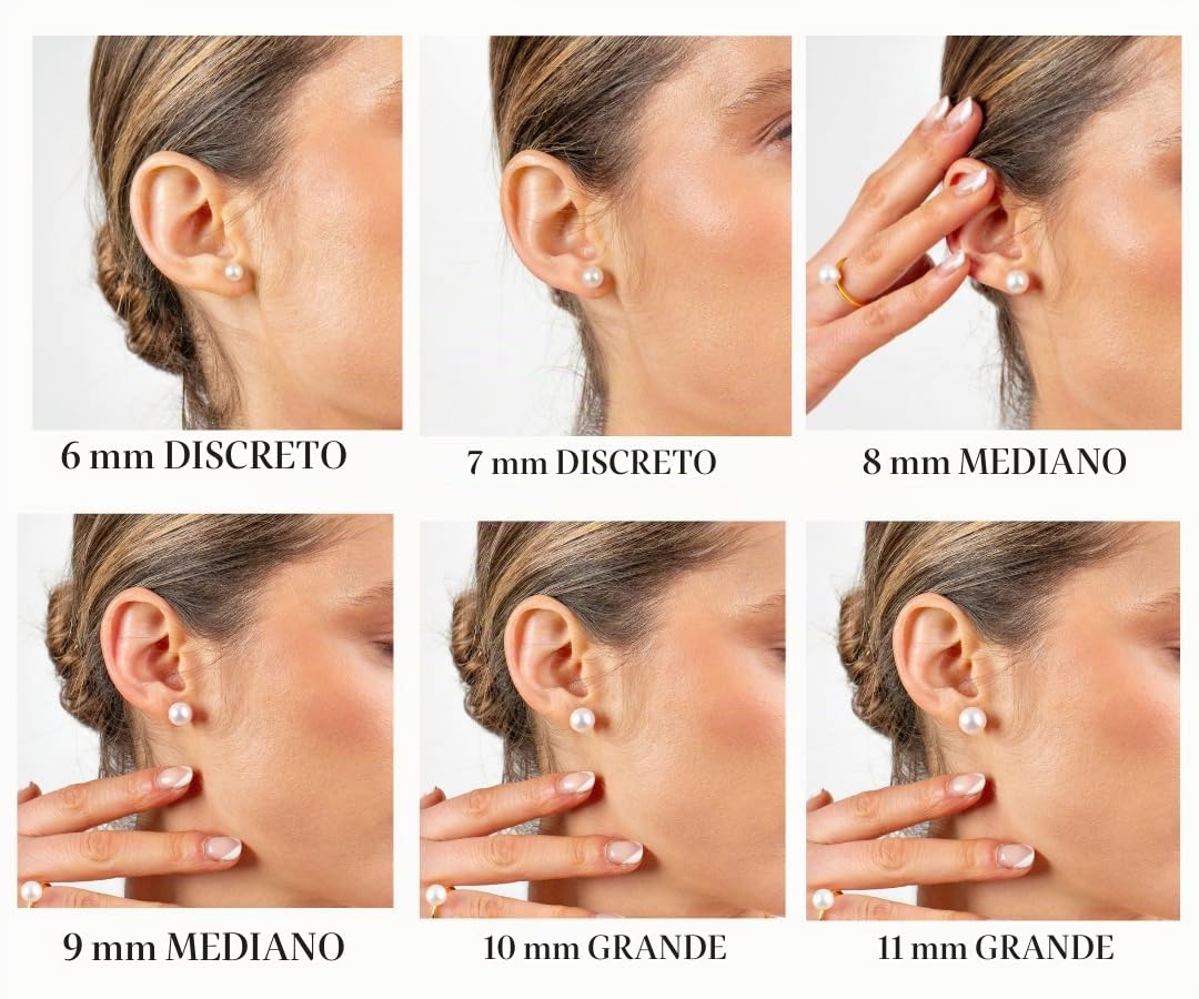 Pendientes de Perlas Redondas Cultivadas de Agua Dulce de Mujer Secret & You - En Oro de 18 k Ley 750 o en Plata de Ley de 925 Rodida - Disponibles en 6 tallas, desde 6-6,5 mm hasta 11-11,5 mm