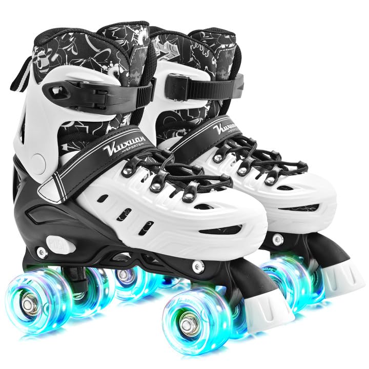 Kuxuan Skates Roller Skates for Girls and Boys Kids, 4 Sizes Adjustable Fun Kids Toddler Rollerskates with Light up Wheels for Teens Women Indoor Outdoor