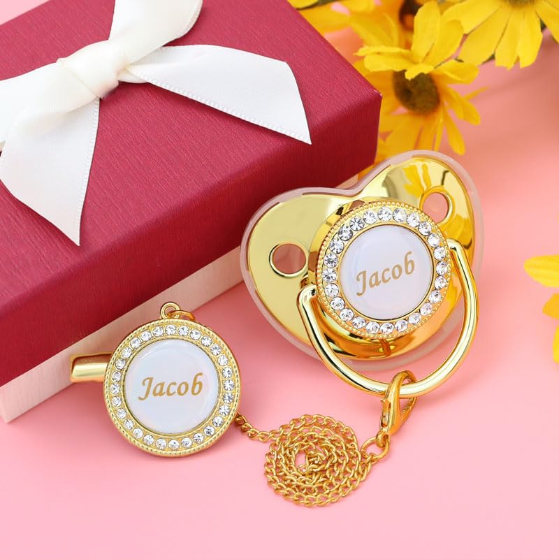 Miniatura 6 de Chupete personalizado con nombre, caja de almacenamiento de clip para chupete dorado brillante, regalo de lujo, regalo ideal para niños, baby
