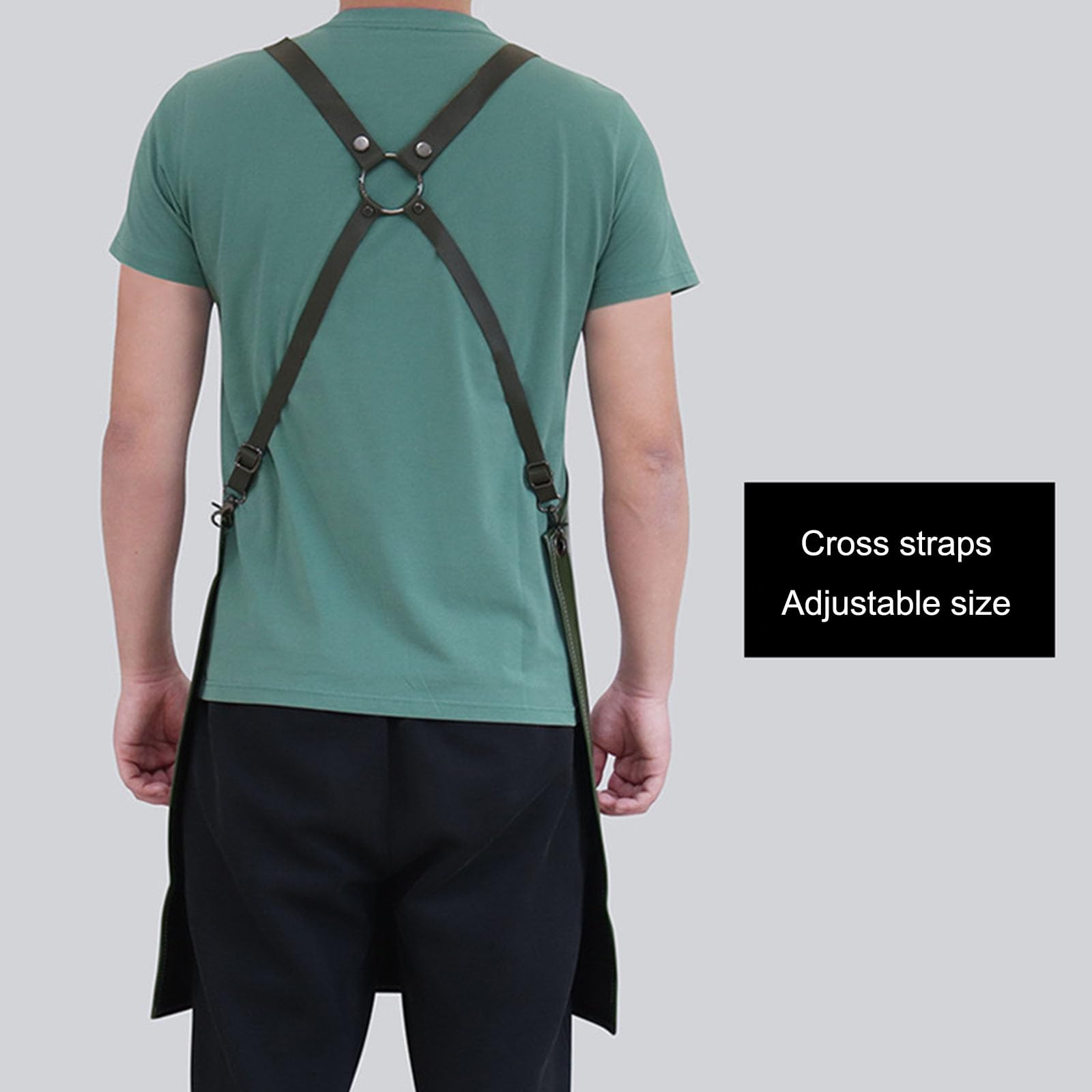 Delantal De Peluquero De Cuero Impermeable Ajustable Espalda Cruzada Delantales De Trabajo con Bolsillos Extraíbles para Hombres Y Mujeres Apto para Baristas Restaurantes Floristas