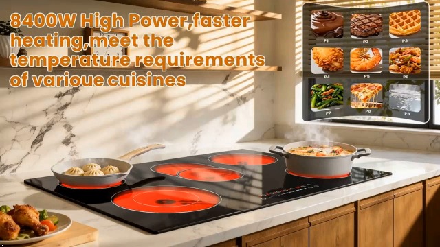 Image of Noxton Electric Cooktop 30 Inch, 8400W 5 Burners Drop-in Radiant Electric Stove Top, Sensor Touch Control, 9 Power Levels, Child Safety Lock, Timer,40Amps 220-240V Hardwire