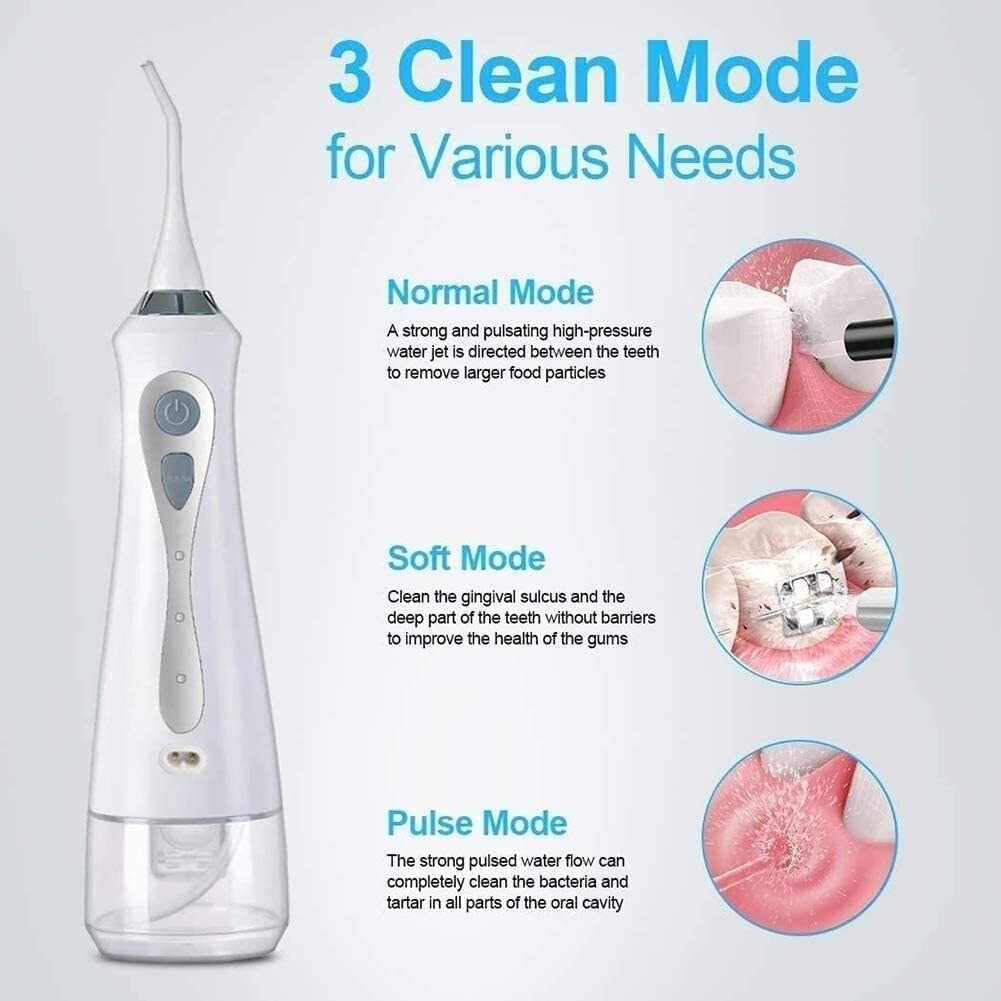 Idropulsore for denti senza fili, 230 ml Irrigatore orale professionale, portatile e ricaricabile IPX7 impermeabile Potente durata della batteria Detergente for viaggi a casa, apparecchi ortodontici e
