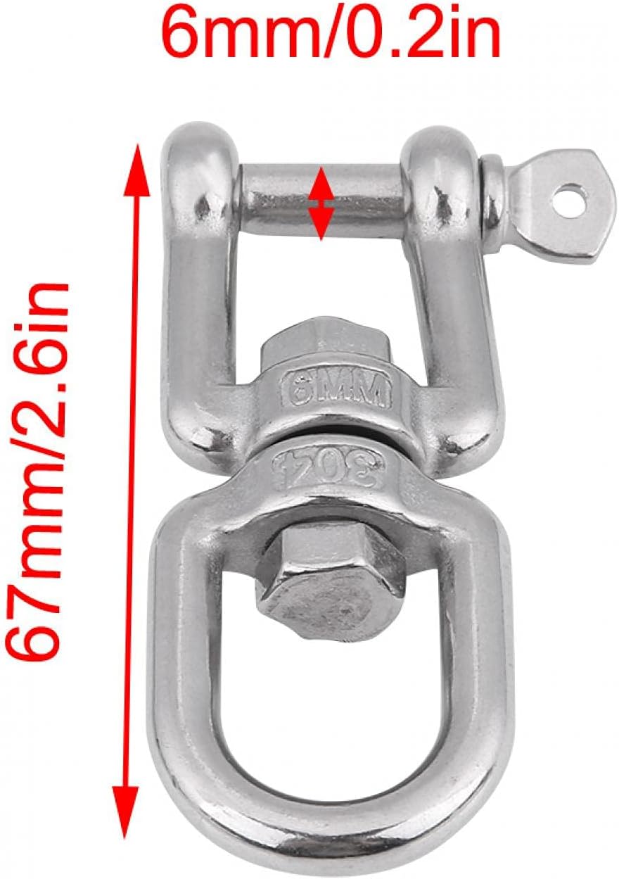 Heavy Duty Swivel Link, Heavy Duty 304 Stainless Steel Swivel Eye ing Snap Hooks Rolling Shackle Device Marin with Key Rings Silver(6mm)