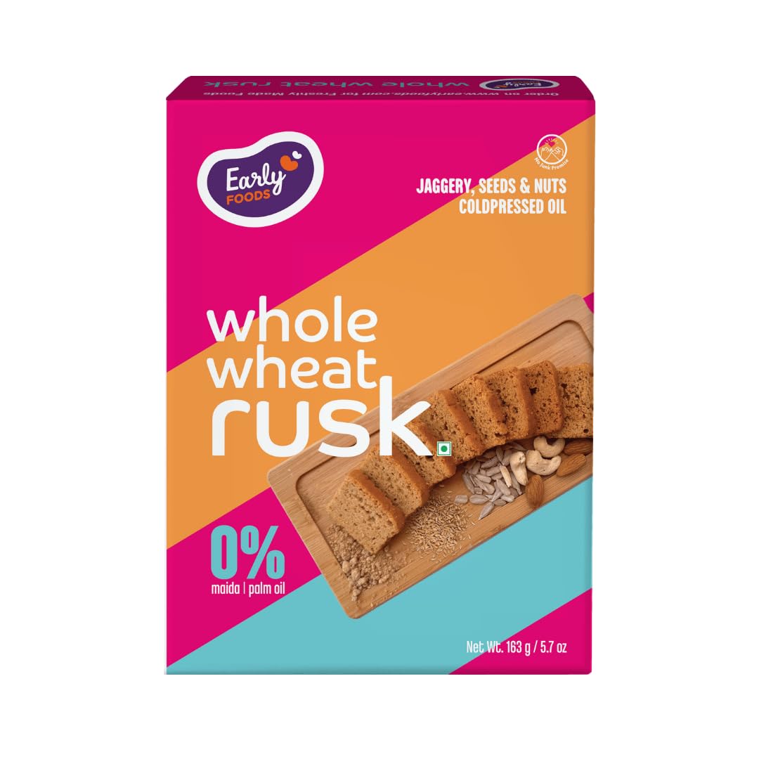 Early Foods Whole Wheat Rusk | Wheat Toast | Toast Biscuits | AttaRusk | No Maida Rusk| Kids Snack | 163g