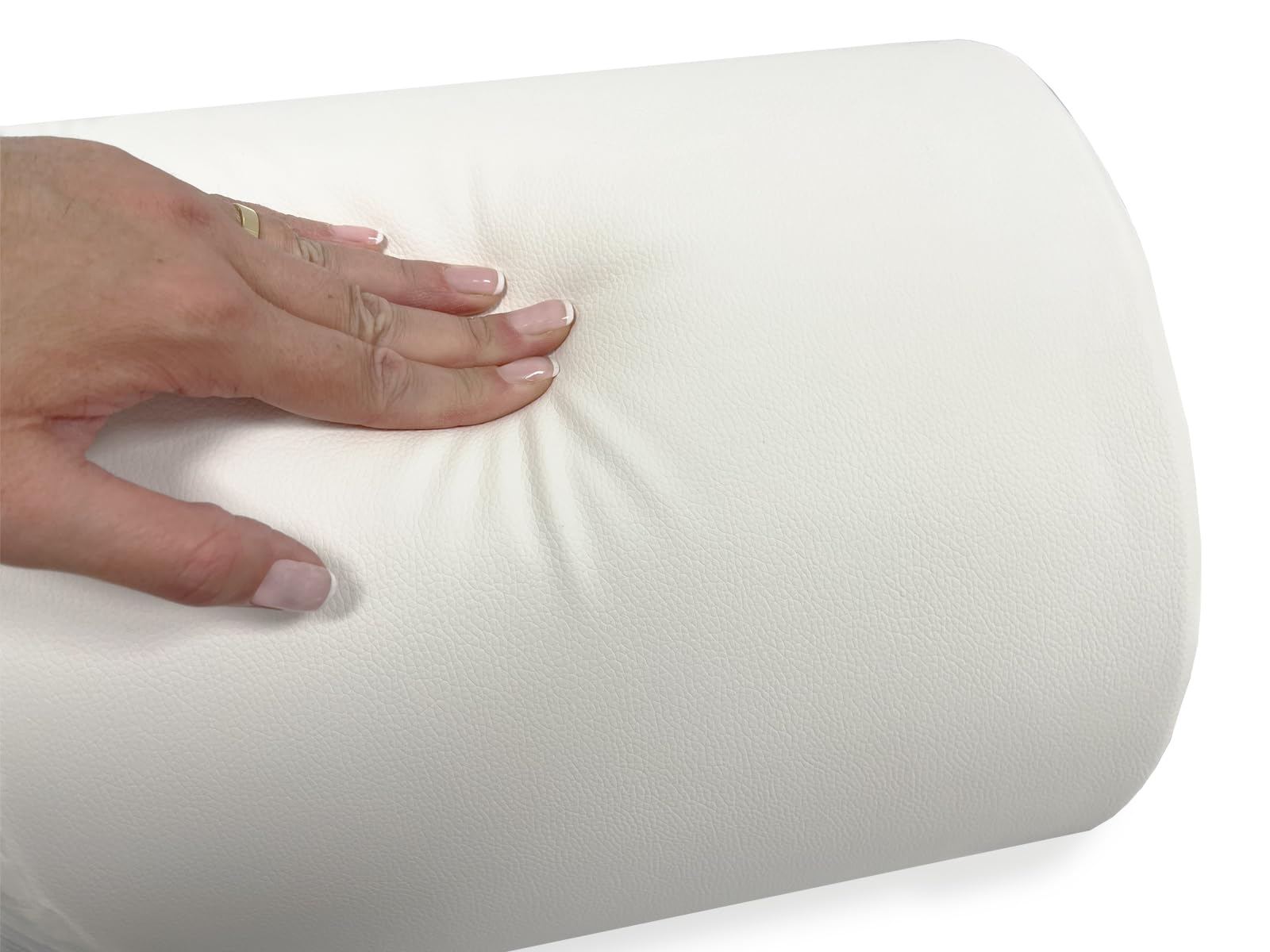 QUIRUMED Cuscino a rullo, 55 x 30 cm, bianco, similpelle, imbottitura in gommapiuma, per yoga, fitness, massaggio