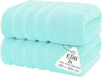 Extra Large Super Jumbo Bath Sheets 100 x 200 cm, 2 Pack - 100% Egyptian Cotton Highly Absorbent and Quick Dry Big Beach Bath Towels Soft Hotel Quality Towels Set 600GSM Aqua