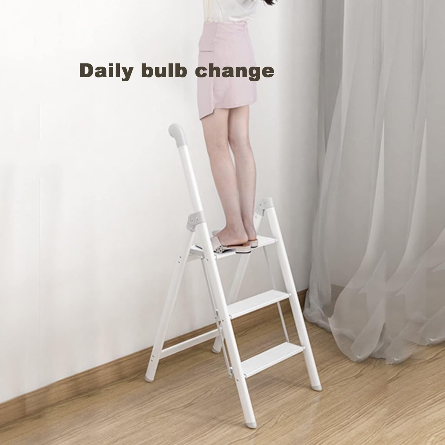 3-Step Folding Step Ladder Telescopic Handrail Aluminum Alloy Thickened Non-Slip Tread Ladder Stool Safe Load 150kg Beam Reinforcement Portable Wear-Resistant Space-Saving (Color : Black handrail)