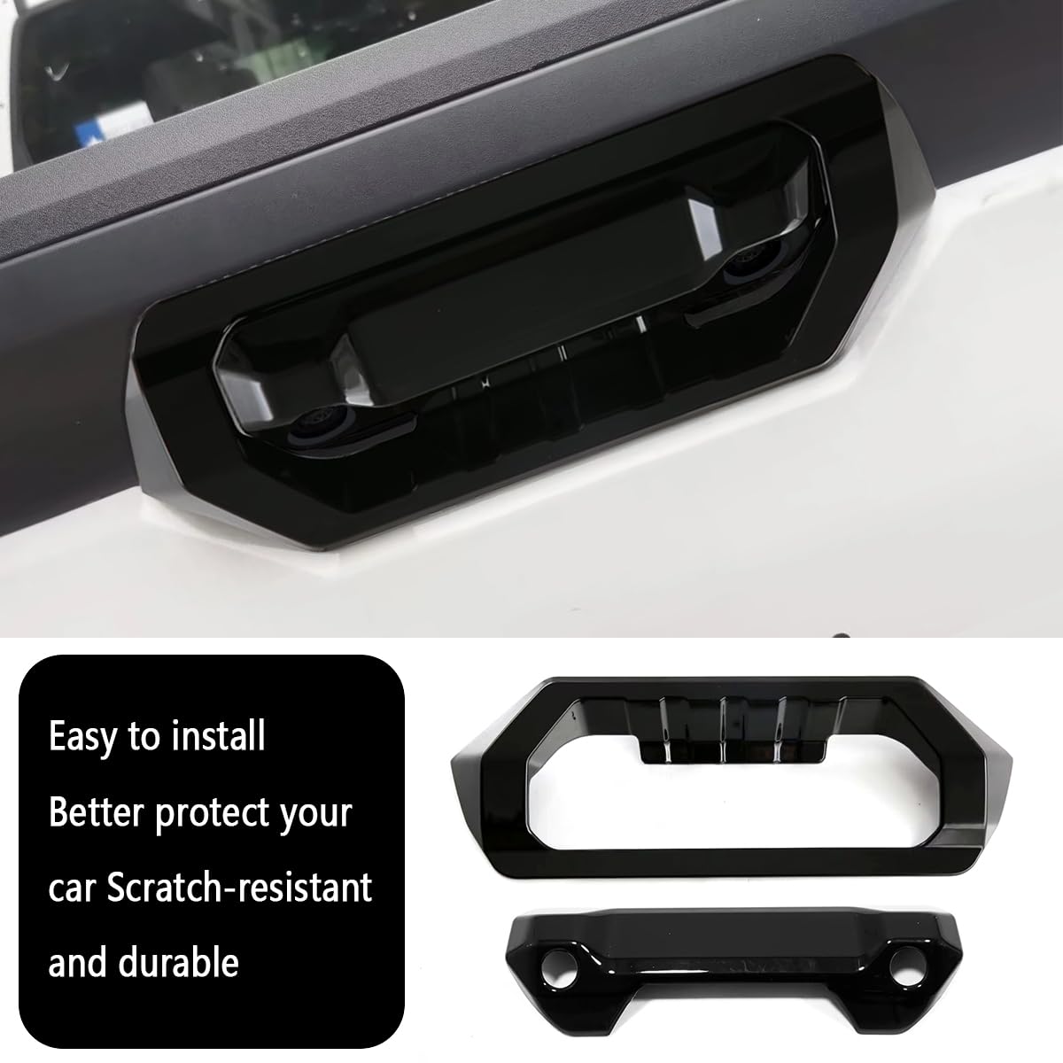 KELEIMAI Car Accessories Fit for Toyota Tundra 2025 2024 2023 2022 Tailgate Door Rear Trunk Grab Handle Bowl & Handle Cover Trim (2 Holes:Glossy Black) 2PCS ABS