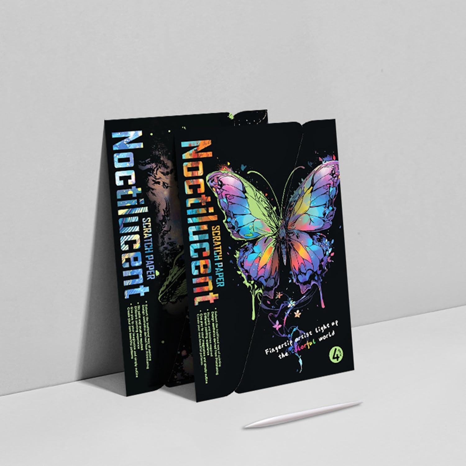 Georgie Porgy Zestaw obrazków do zdrapywania dla dzieci i dorosłych, Magic Rainbow A4, papier do zdrapywania na Boże Narodzenie, urodziny, z zestawem narzędzi do zdrapywania (świecący w nocy motyl +