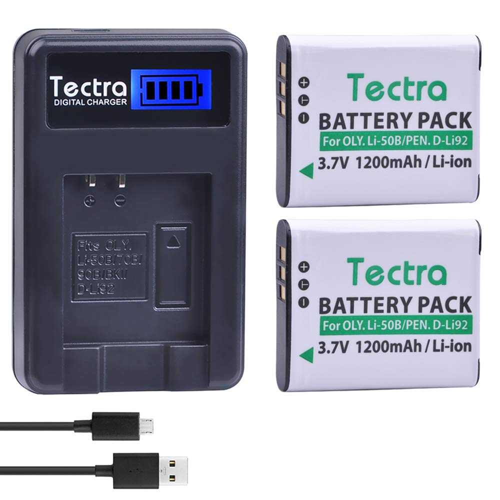 Li-50B D-LI92 Battery, Tectra 2Pcs Battery + Smart LCD Rapid Charger for Olympus SZ-15, SZ-16 iHS, Tough 6000, 6020, 8000, TG-630 iHS,TG-820 iHS,TG-