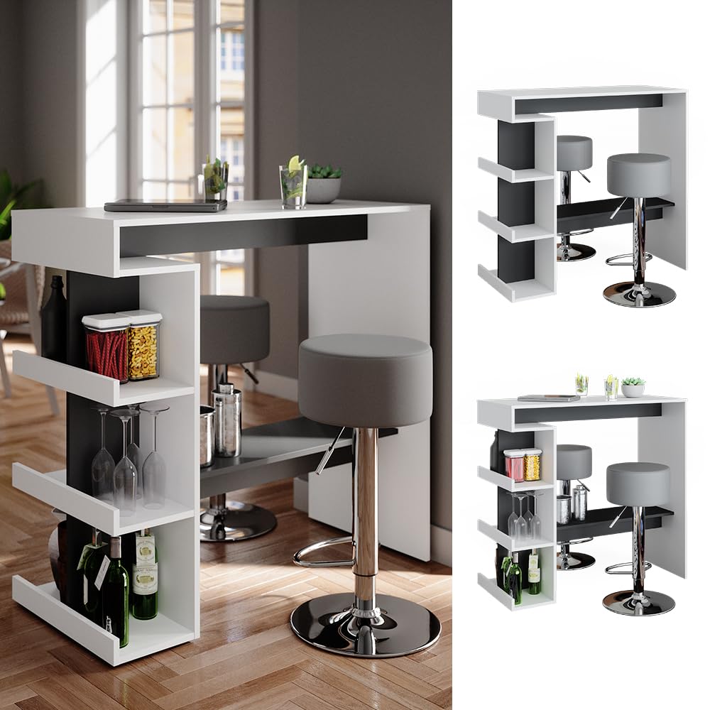 Vicco Bartisch-Set Dana, Weiß, 108 x 50 cm mit 2 Barhockern, mit offenen Ablagen zur Nutzung als Stehtisch