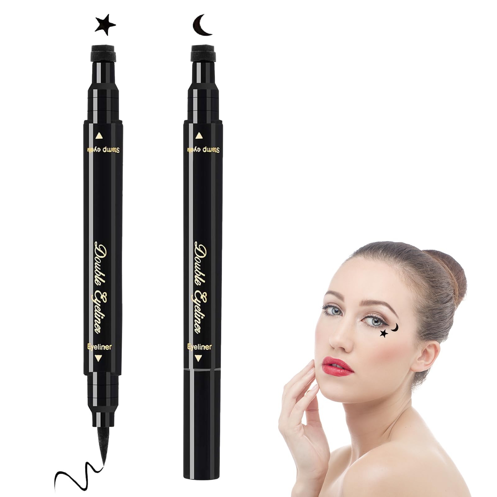 Delineador Stamp,Delineador de Ojos,Delineador,Delineador de Ojos Negro,2PCS Sello Delineador,Delineador Stamp,Resistente al Agua y de Larga Duración
