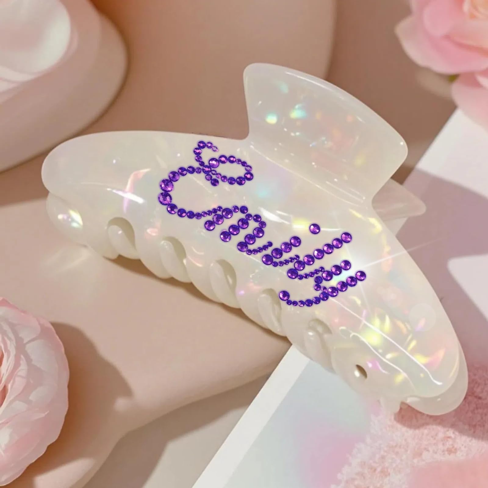 Everetched Custom Large Hair Claw Clips for Women Personalized Rhinestone Name Acetate HairClips for Thick Thin Hair Bridesmaid Gifts, Wedding &