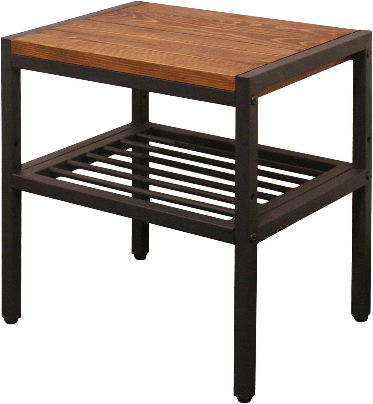 Amazon｜ガーデンガーデン アイアン*ウッド サイドテーブル 幅40cm×奥行30cm×高さ41cm パイン材 オイル仕上げ PT