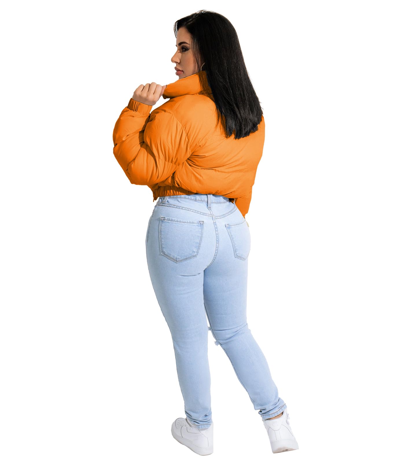 Angsuttc Pufferjacke für Damen, Cropped, Reißverschluss, gepolstert, warm, gesteppt, Wintermäntel