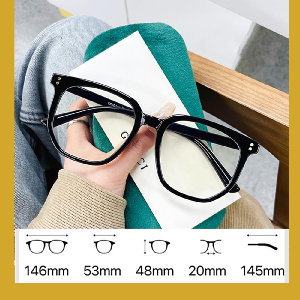 Oversized Square Reading Glasses for Women Men Blue Light Blocking Eyeglasses Frame Cute Comfortable Black