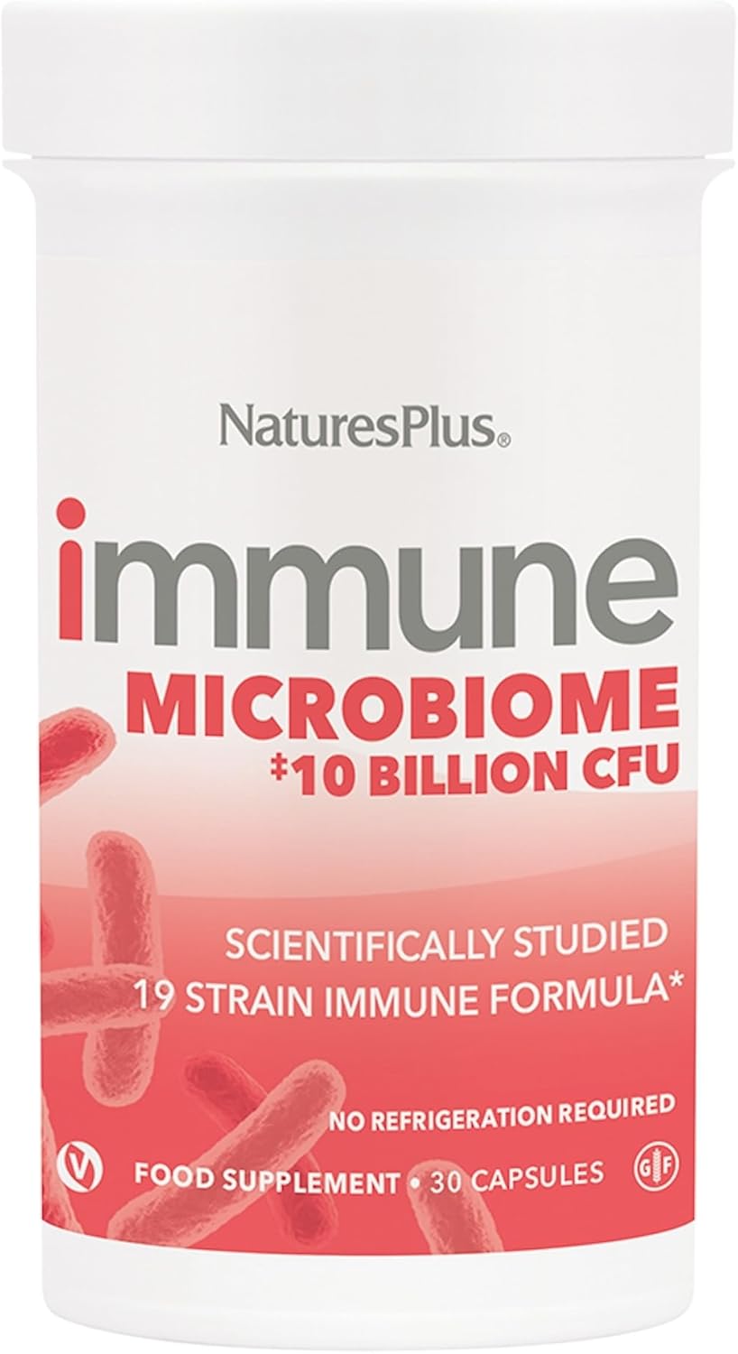 NaturesPlus Immune Microbiome 10 Billion CFU – Immune Support Probiotic Supplement -19 Strains, Prebiotics and Vitamin D3 – Vegan, Gluten Free – 30 Capsules