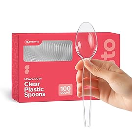GUSTO [100 Pack] Heavy Duty Disposable Clear Plastic Spoons - Plastic Silverware, Basic Cutlery for Parties, Events, and Everyday Use (Formerly Comfy Package)