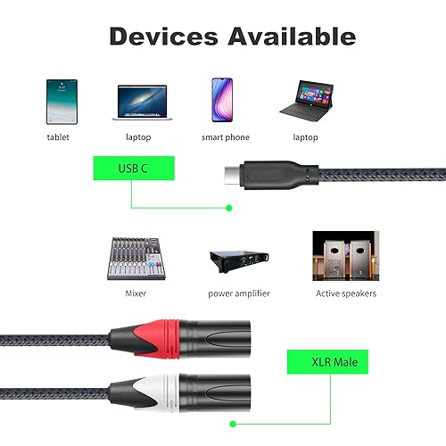 Miniatura 9 de Cable de audio USB C a doble XLR macho, cable de audio USB C a 2 XLR macho de 6 pies, cable USB tipo C a 2 XLR macho, conexión USB, altavoz activo,