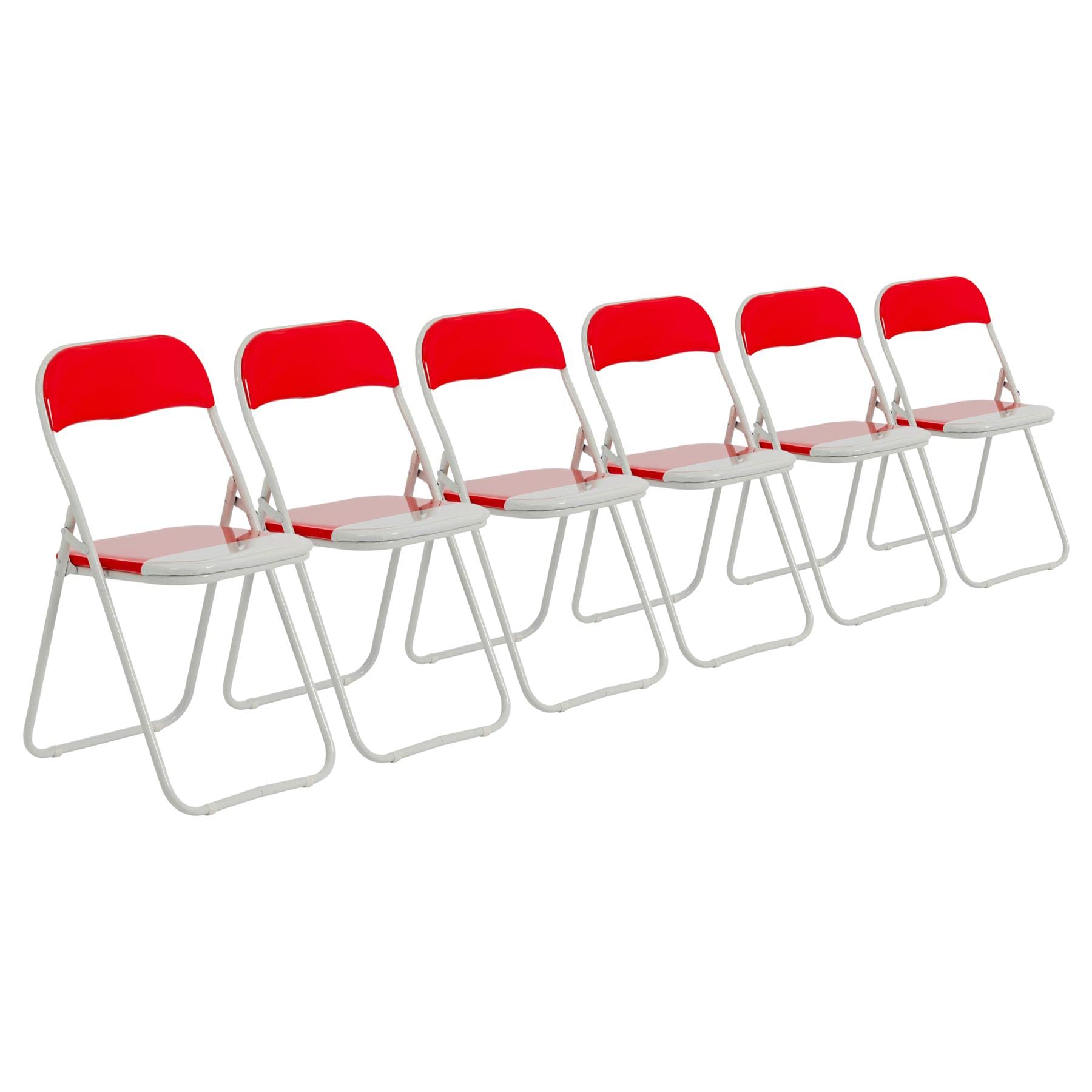 Harbour Housewares Padded Folding Chairs - Red - Pack of 6 - Easy Store Metal Frame Foldable Desk Chair for Office, Dining, Kitchen