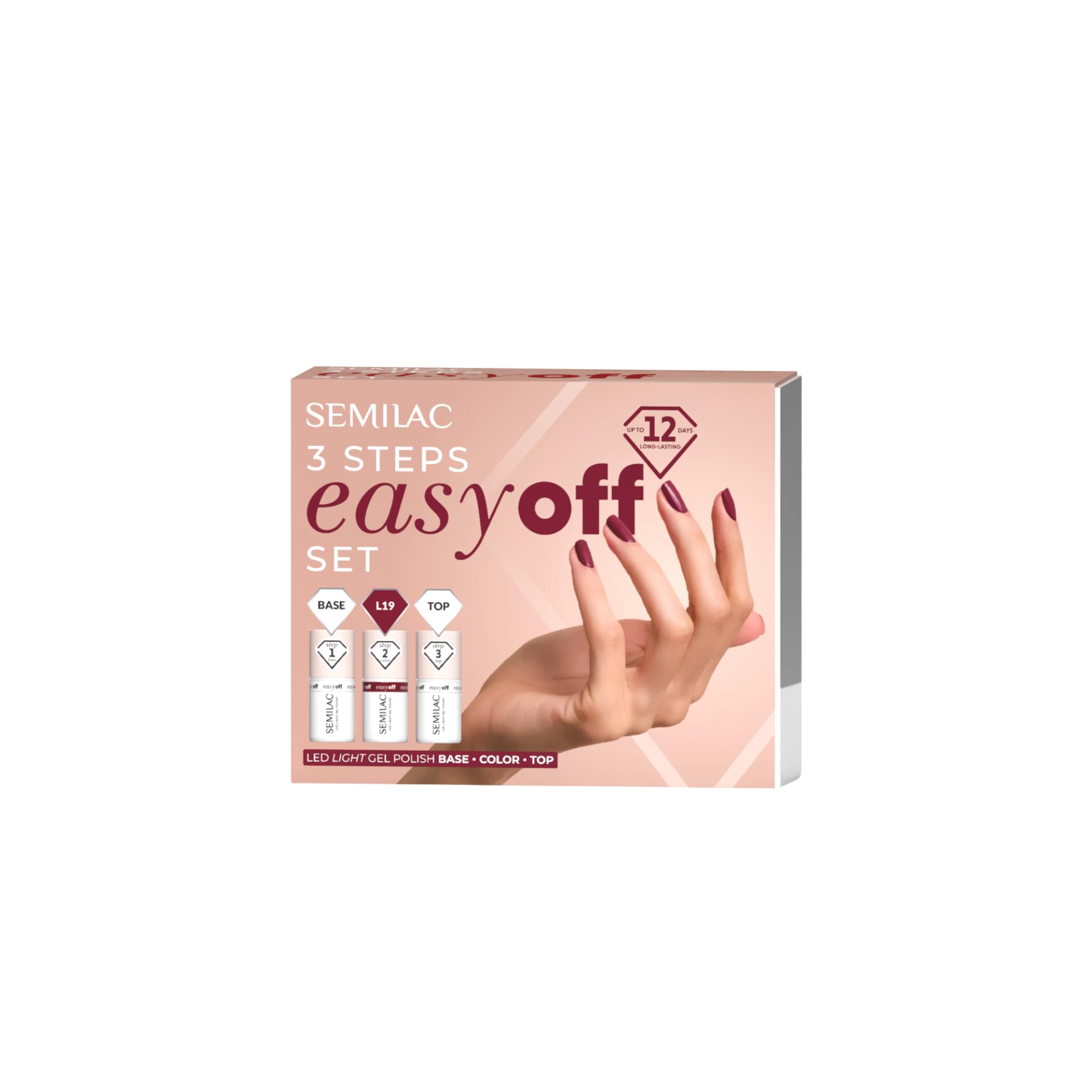 Semilac 3Step Easy Off Set mit L19 Cherry Coke - Maniküre Starter-Set ohne Aceton