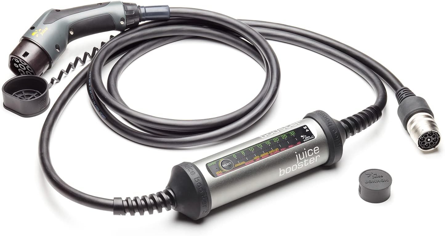 Juice Booster 2 Traveller Set, Mobilna Stacja Ładowania Wallbox 22kW, Ładowarka do Pojazdów Elektrycznych z Port Typu 2, Wodoodporność IP67, w tym 3x Adapter CEE 32/16 1-3 Fazy + Schuko EU