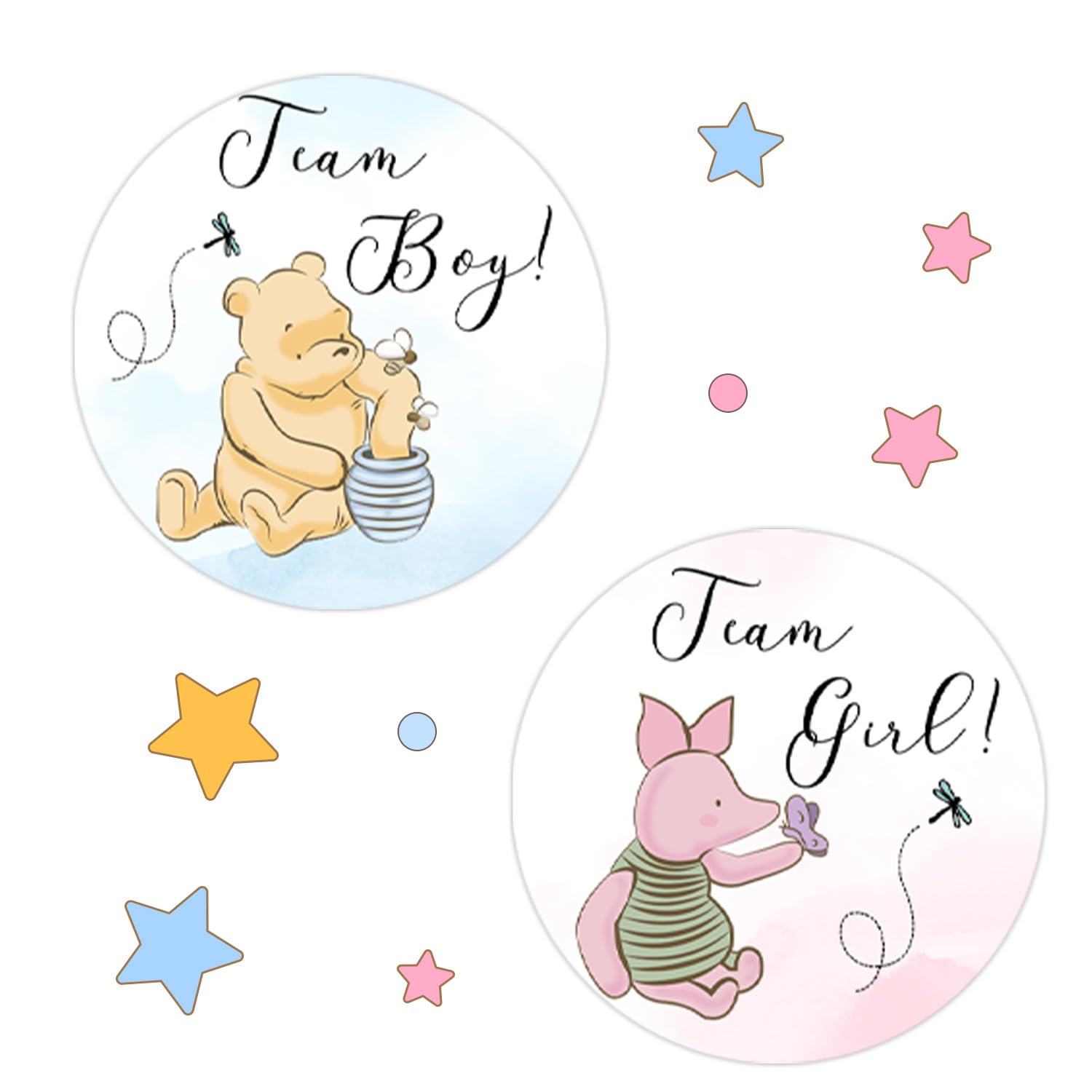 72PCS Winnie Baby Shower Decoration, Winnie Gender Reveal Decorations, The Pooh Stickers, Gender Reveal Party, Team Boy Or Girl Stickers, Gender