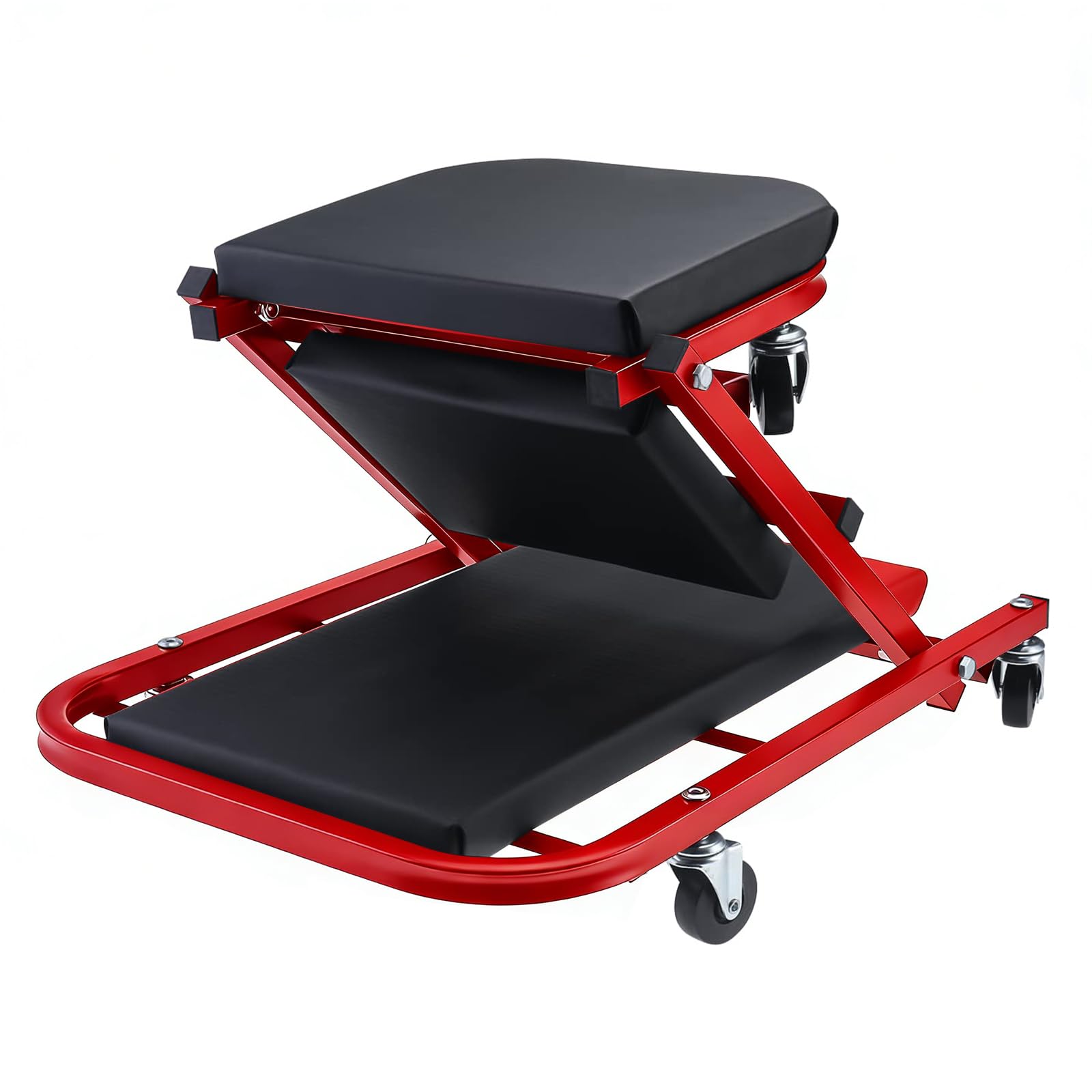 BOOMSTART 40" Werkstatt Montagerollbrett 2-in-1 Klappbarer Z-Rollhocker | Werkstattliege mit 6 Lenkrollen | 150kg Tragkraft | Rollbrett & Sitz in Einem für KFZ, Garage & Werkstatt