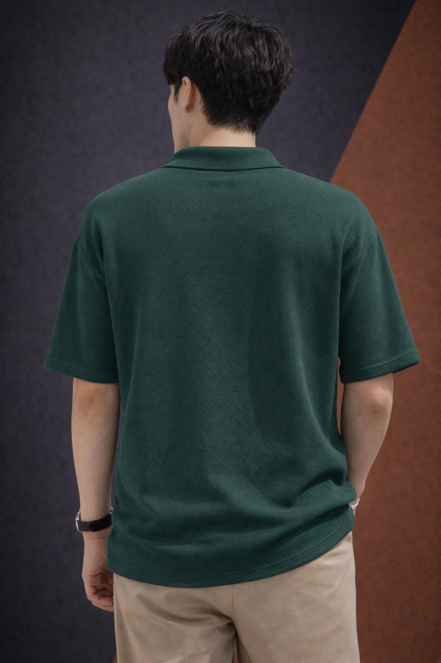 Zilcon Men’s Textured Polo T-Shirt Casual Short Sleeve Summer Wear (in, Alpha, XL, Regular, Green)