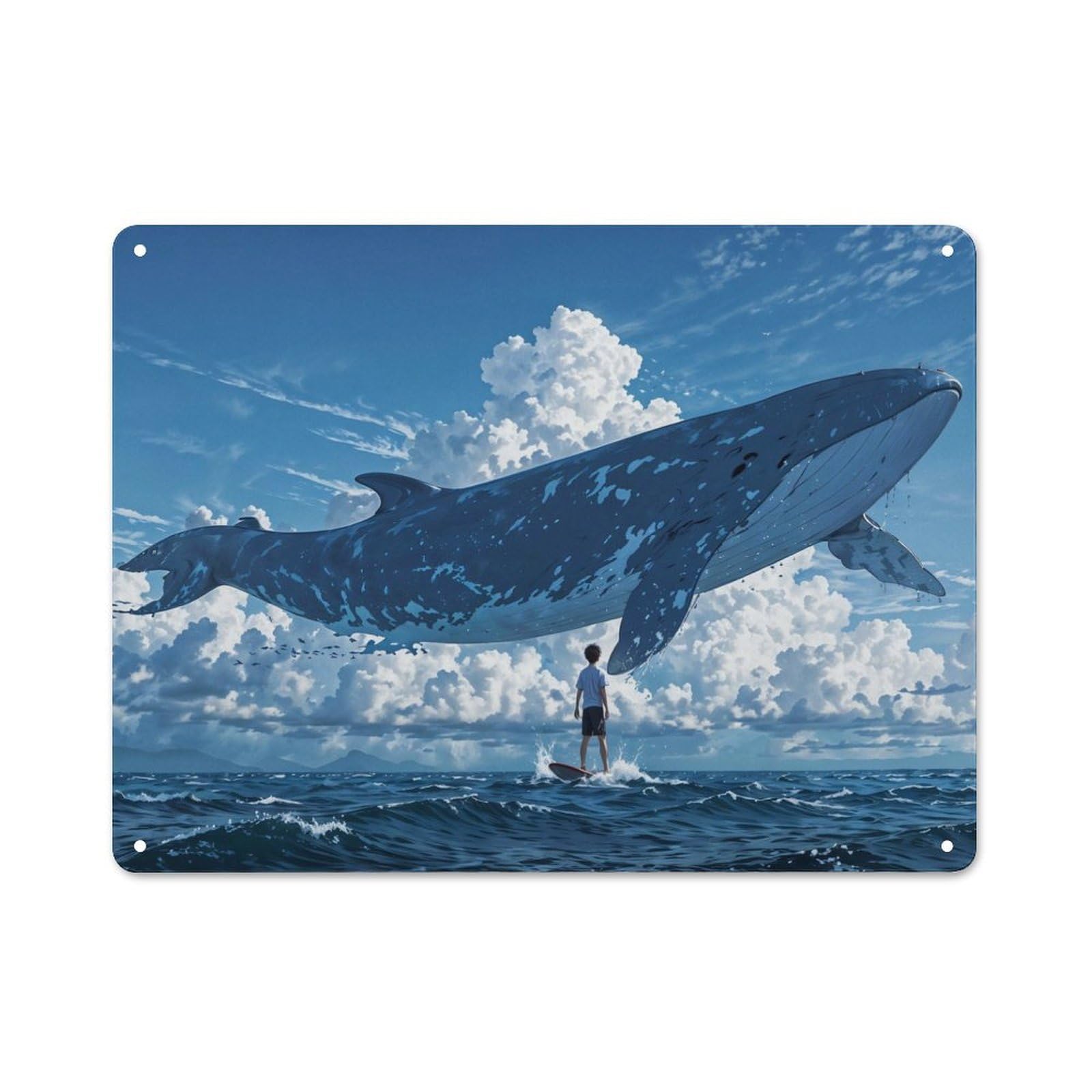 Junmoney Style-3 Surfer And Whale Vintage Metal Wall Decor 30X40cm, Vintage Metal Sign For Hallway, Home Bar, Garage Or Study