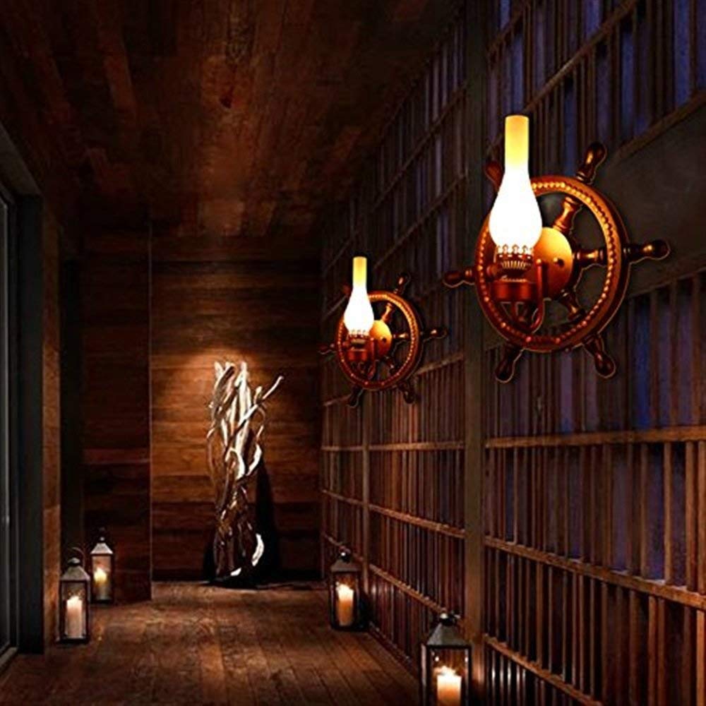 Lampe murale gracieuse rétro en bois véritable E27 style hôtel