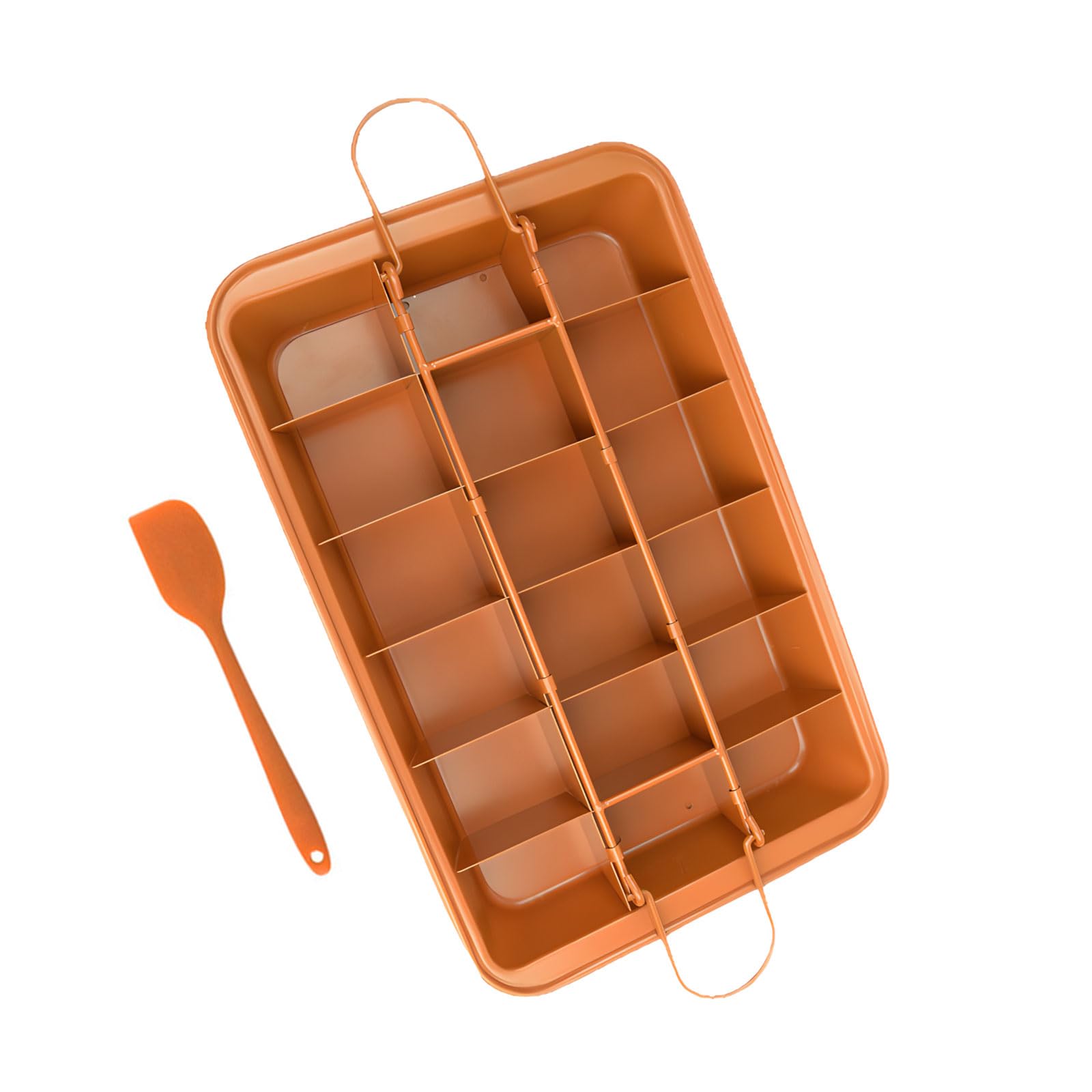 Qisuw Nonstick Carbon Steel Brownie Baking Pan Featuring Removable Dividers for 18 Equal Sized Cakes or Desserts Easy Clean Bakeware