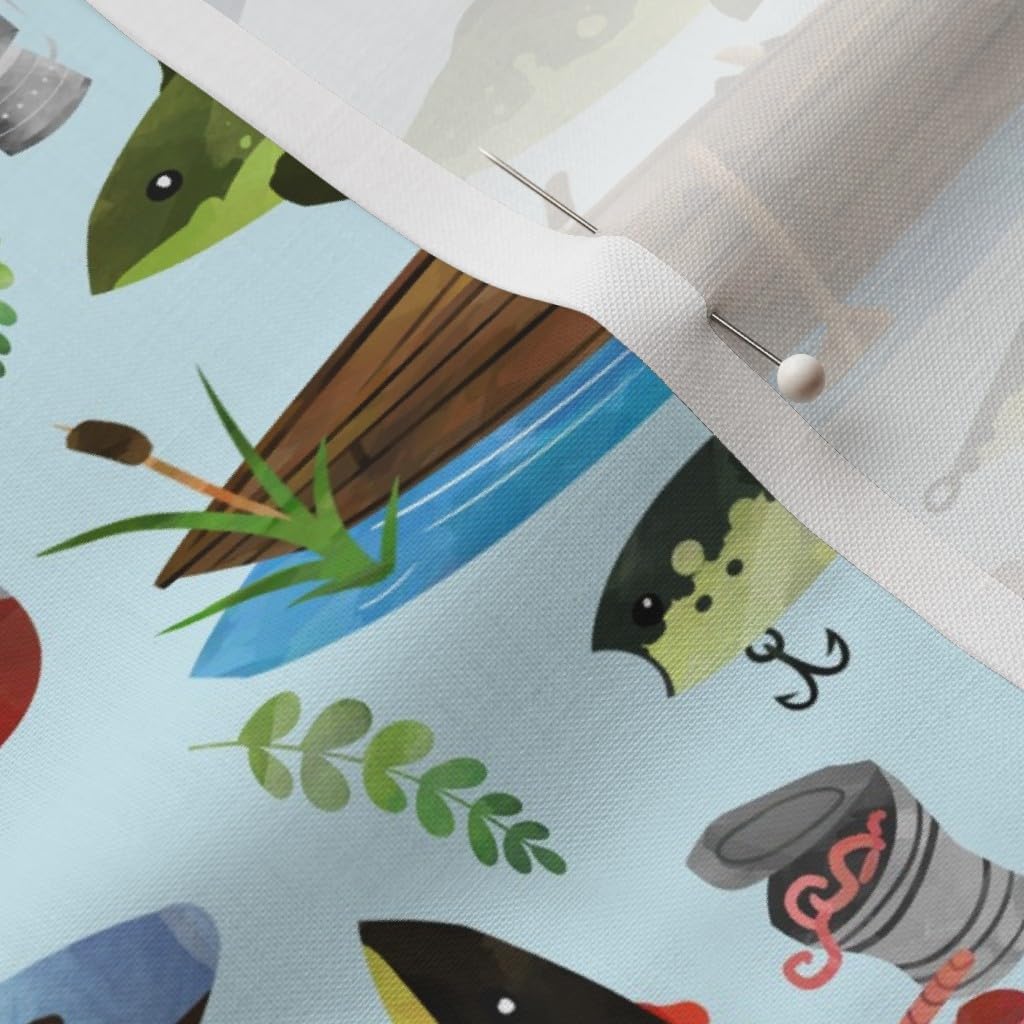 Spoonflower Fabric - Fishing Pale Blue Scale Boys Fish Summer Lake Outdoors Camping Printed on Petal Signature Cotton Fabric by The Yard - Sewing Quilting Apparel Crafts Decor